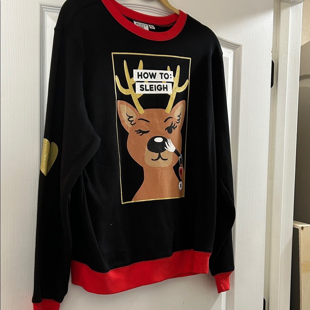 Mighty Fine Black and Red Reindeer ugly Christmas sweater Sweatshirt